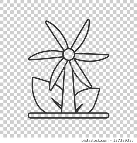 Eco energy icon in flat style. Leaf wind power plant vector illustration on white isolated background. Electrician sign business concept. Eco energy icon in flat style. Leaf wind power plant vector illustration on white isolated background. Electrician sign business concept. 127389353