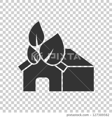 House with leaf icon in flat style. Flower garden vector illustration on white isolated background. Ecology sign business concept. 127389382