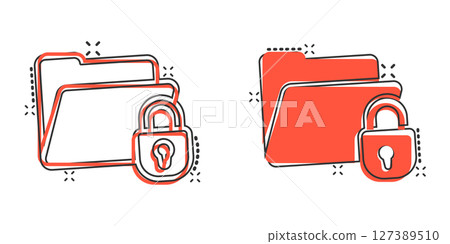 Files folder permission icon in comic style. Document access cartoon vector illustration on isolated background. Secret archive splash effect sign business concept. Files folder permission icon in comic style. Document access cartoon vector illustration on isolated background. Secret archive splash effect sign business concept. 127389510