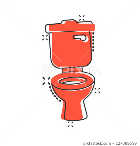 Toilet bowl icon in comic style. Hygiene cartoon vector illustration on isolated background. WC restroom splash effect sign business concept. 127389559