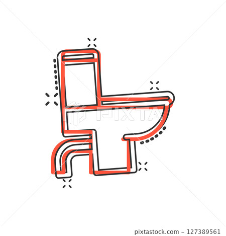 Toilet bowl icon in comic style. Hygiene cartoon vector illustration on isolated background. WC restroom splash effect sign business concept. 127389561