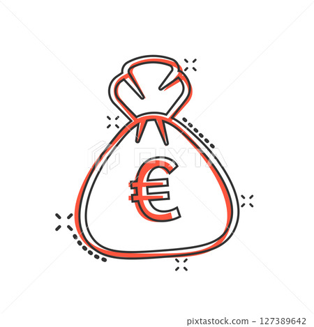 Money bag icon in comic style. Moneybag cartoon vector illustration on isolated background. Coin sack splash effect sign business concept. Money bag icon in comic style. Moneybag cartoon vector illustration on isolated background. Coin sack splash effect sign business concept. 127389642