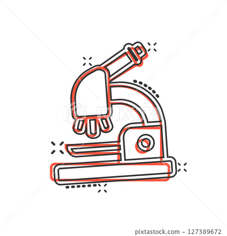 Microscope icon in comic style. Laboratory magnifier cartoon vector illustration on isolated background. Biology instrument splash effect sign business concept. Microscope icon in comic style. Laboratory magnifier cartoon vector illustration on isolated background. Biology instrument splash effect sign business concept. 127389672