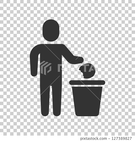 Garbage bin with people icon in flat style. Recycle vector illustration on white isolated background. Trash basket sign business concept. Garbage bin with people icon in flat style. Recycle vector illustration on white isolated background. Trash basket sign business concept. 127389827