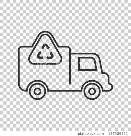 Garbage truck icon in flat style. Recycle vector illustration on white isolated background. Trash car sign business concept. 127389831
