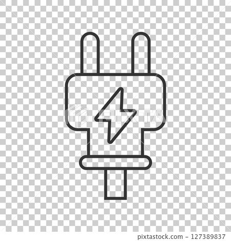 Electric plug icon in flat style. Power adapter vector illustration on white isolated background. Electrician sign business concept. Electric plug icon in flat style. Power adapter vector illustration on white isolated background. Electrician sign business concept. 127389837