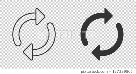 Recycle icon in flat style. Reuse vector illustration on white isolated background. Recycling sign business concept. Recycle icon in flat style. Reuse vector illustration on white isolated background. Recycling sign business concept. 127389865