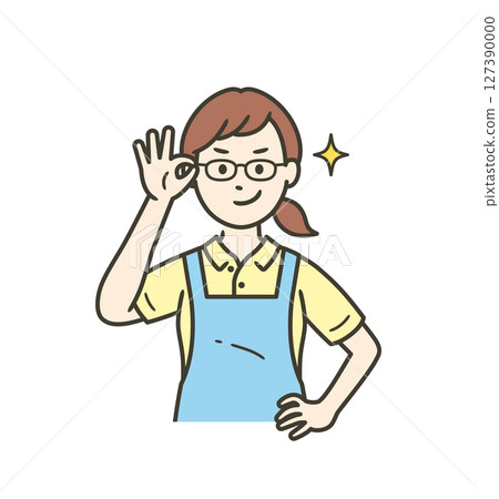 一位年輕的女護理人員舉起眼鏡，咧嘴一笑，表現出自信。 127390000