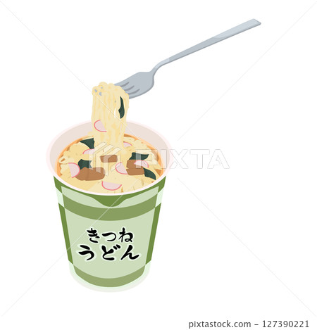 Illustration of eating cup udon with a fork 127390221