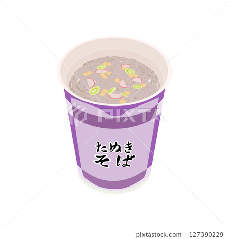 Illustration of a cup of soba with the lid removed 127390229