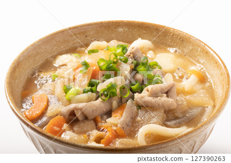 Miso-boiled offal and udon 127390263