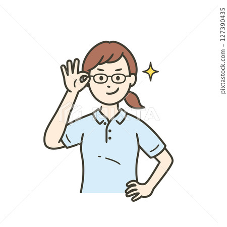 A young female caregiver who raises her glasses and smiles confidently 127390435