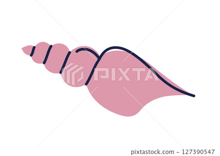 Vector illustration of elegant elongated sea shell in flat cartoon style. Marine decor element for ocean and beach designs, summer patterns, nature compositions, educational materials, seashell icon Vector illustration of elegant elongated sea shell in flat cartoon style. Marine decor element for ocean and beach designs, summer patterns, nature compositions, educational materials, seashell icon 127390547