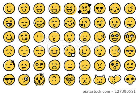Hand drawn emotion expression face icon set (yellow) 127390551