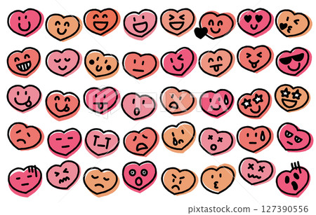 Heart hand-drawn facial expression icon set (color) 127390556