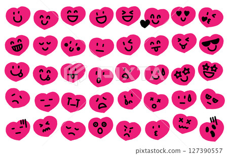 Heart hand-drawn facial expression icon set (color) 127390557