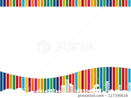 受永續發展目標啟發的相框、城市景觀、17 種顏色 受永續發展目標啟發的相框、城市景觀、17 種顏色 127390616