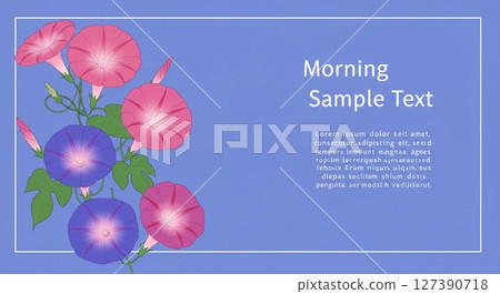 充滿活力的粉紅色和藍色牽牛花，配上明亮的藍色背景 127390718
