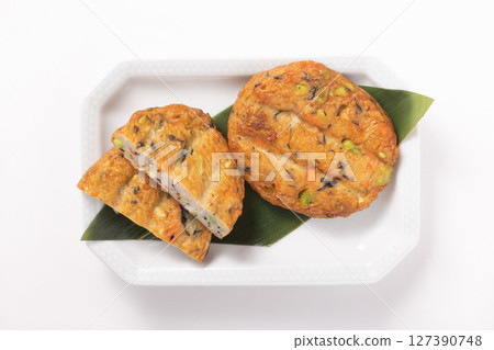 Edamame and hijiki, fried fish cakes Edamame and hijiki, fried fish cakes 127390748