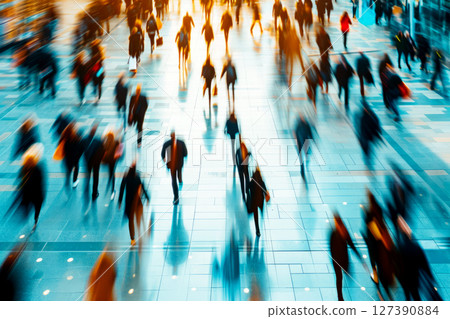 crowd business person Moving fast motion blurred background. generative AI. 127390884