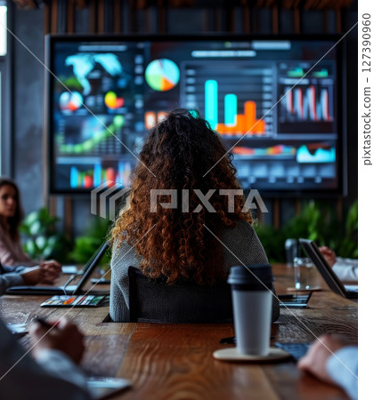 Business team collaboration discussing working analyzing with financial data and marketing growth report graph in team. generative ai 127390960