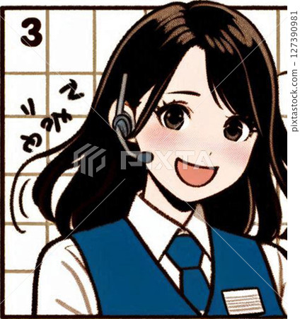 The smile of a Japanese female student is cute and beautiful! Teenage high school or junior high school student in uniform smile AI call center style illustration 127390981