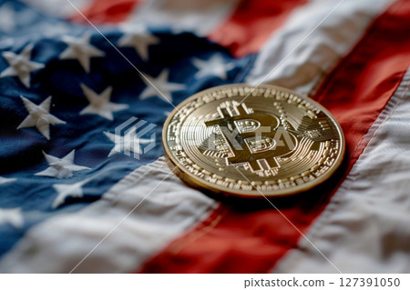 Bitcoin BTC America USA crypto flag SEC, AI generated 127391050