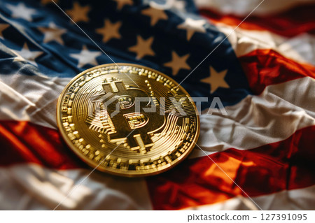 Bitcoin BTC America USA crypto flag SEC, AI generated 127391095