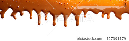 Silky salted caramel sauce drips elegantly, PNG, created with Generative AI 127391179