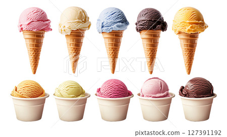 Colorful cones and cups display flavors, PNG, created with Generative AI 127391192