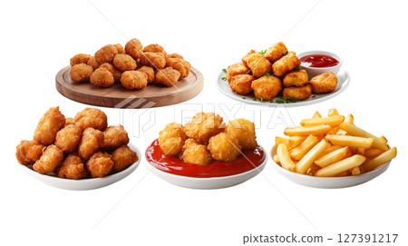 Enjoy a variety of crispy fast food bites and fries, PNG, created with Generative AI 127391217