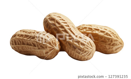 Peanuts in shells on a white background, PNG, created with Generative AI 127391235
