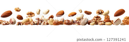 Colorful nuts on a plain background, PNG, created with Generative AI 127391241