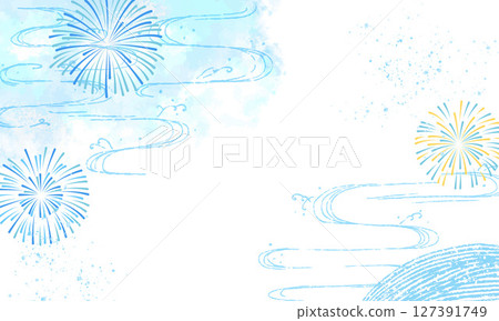 夏日煙火與流水彩畫框 127391749