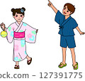 穿著浴衣的女孩和男孩 127391775