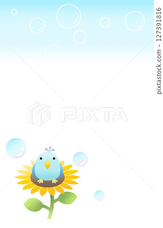 Sunflower and bird background (postcard) A 127391816