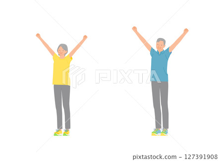 Sports image: Set of smiling senior men and women posing with both hands in a fist pump 127391908