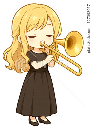 Girl playing the trombone Girl playing the trombone 127392057