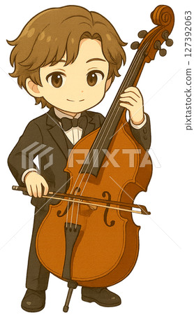 穿著燕尾服的男孩演奏低音提琴 127392063