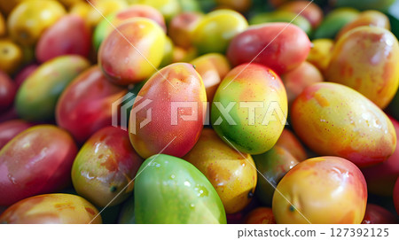 fresh ripe mangoes piled together at a local market fresh ripe mangoes piled together at a local market 127392125