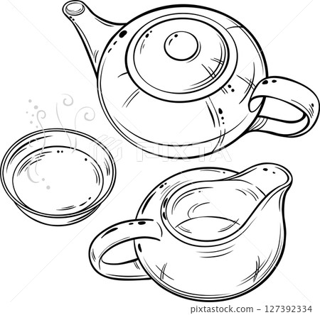 Cup of Tea and Teapot Isolated Outline Illustration Cup of Tea and Teapot Isolated Outline Illustration 127392334
