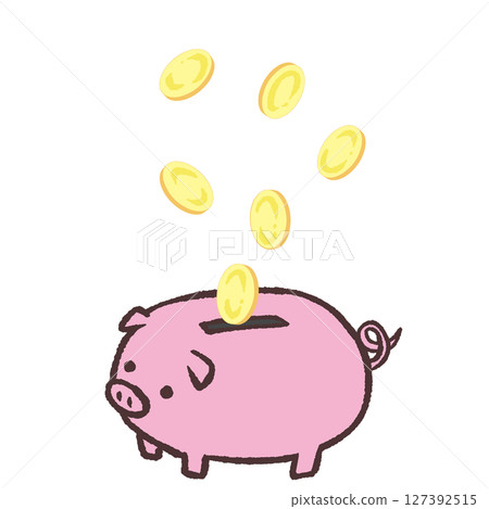 Illustration of money going into a piggy bank Illustration of money going into a piggy bank 127392515