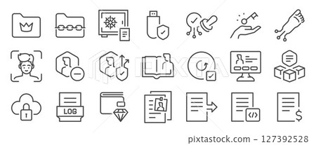 Data ownership icon set. It included data, personal, privacy, file, identity, terms, and more icons. 127392528