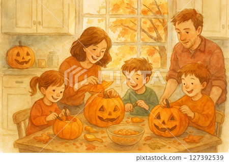 Mansho Festival Parent and Child Tokimitsu|One Family in Autumn Days Carving Pumpkin Lantern Mansho Festival Parent and Child Tokimitsu|One Family in Autumn Days Carving Pumpkin Lantern 127392539