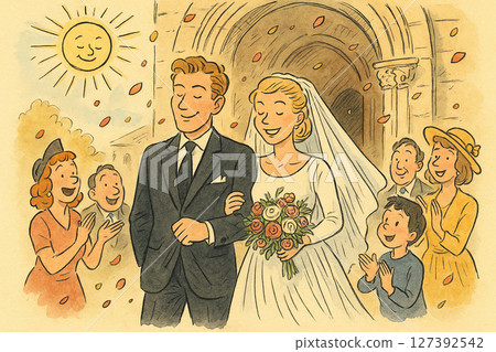 Happy Time|Hand-drawn wedding blessing painting (retro style) Happy Time|Hand-drawn wedding blessing painting (retro style) 127392542