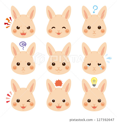 Rabbit illustration set - facial expressions only 127392647