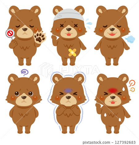 Set of bear character illustrations in various states Set of bear character illustrations in various states 127392683