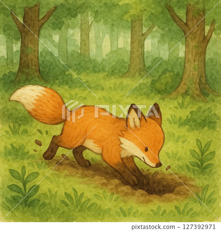 森林裡挖洞的小狐狸|かわいいキツネ × 探索森林 × 水彩插畫 森林裡挖洞的小狐狸|かわいいキツネ × 探索森林 × 水彩插畫 127392971