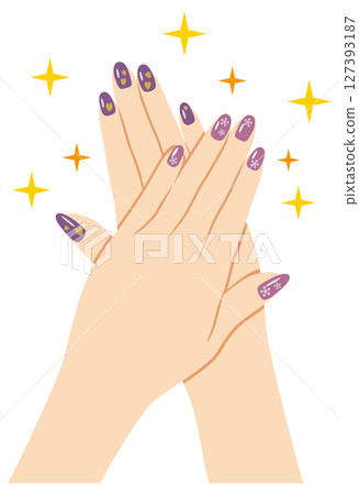 Illustration of a hand with glittering nail art Illustration of a hand with glittering nail art 127393187