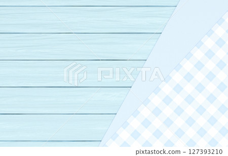 Background material_wooden table and cloth_light blue 127393210